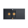 QUADRON EVAN 156 GraniteQ zlewozmywak z syfonem Push To Open 1,5-komorowy z/o (1000x500x210; kom. 420x480) black diamond / elementy miedziane