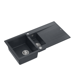EVAN 156 GraniteQ zlewozmywak z syfonem Push To Open 2-komorowy z/o (1000x500x210; kom. 420x480) black diamond / elementy stalowe