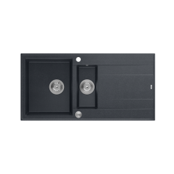 EVAN 156 GraniteQ zlewozmywak z syfonem Push To Open 2-komorowy z/o (1000x500x210; kom. 420x480) black diamond / elementy stalowe