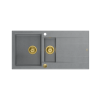 QUADRON EVAN 156 GraniteQ zlewozmywak z syfonem Push To Open 1,5-komorowy z/o (1000x500x210; kom. 420x480) silver stone / elementy złote