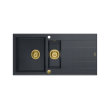 EVAN 156 GraniteQ zlewozmywak z syfonem Push To Open 2-komorowy z/o (1000x500x210; kom. 420x480) black diamond / elementy złote