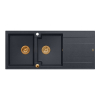 QUADRON EVAN 121 GraniteQ zlewozmywak z syfonem Push To Open 2-komorowy z/o (1160x500x210; kom. 420x340) black diamond / elementy miedziane