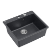 QUADRON | MORGAN 110 FM PRODUKT NA ZAMÓWIENIE | granitowy zlewozmywak kuchenny CZARNY + STAL | wymiary: 56,5 x 49,5 x 21,6 cm | 1-komorowy na równi w