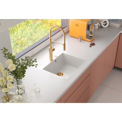 QUADRON | MORGAN 110 FM PRODUKT NA ZAMÓWIENIE | granitowy zlewozmywak kuchenny CZARNY + STAL | wymiary: 56,5 x 49,5 x 21,6 cm | 1-komorowy na równi w