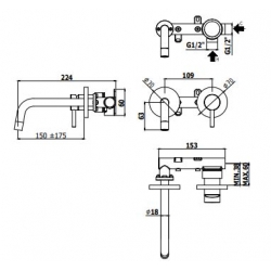 Bateria umywalkowa podtynkowa 175mm LIGHT czarny mat Paffoni Rubinetterie LIG101NO70