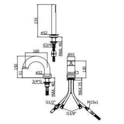 Bateria wannowa 3-otworowa LIGHT złota Paffoni Rubinetterie LIG047HG