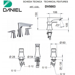 Bateria umywalkowa 3-otworowa DIVA Daniel Rubinetterie DV5003CR