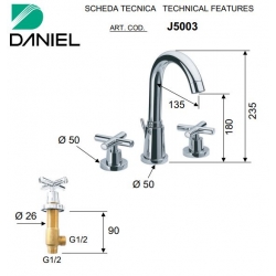 Bateria umywalkowa 3-otworowa JAX chrom Daniel Rubinetterie J5003CR