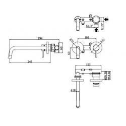 Bateria umywalkowa podtynkowa 245mm LIGHT złota Paffoni Rubinetterie LIG103HG70