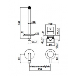 Bateria umywalkowa podtynkowa 245mm LIGHT czarny mat Paffoni Rubinetterie LIG007NO70