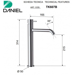 Bateria umywalkowa wysoka TOKYO Złoto szczotkowane Daniel Rubinetterie TX607.DP