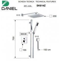 Zestaw natryskowy podtynkowy - zestaw deszczowni SKYLINE Daniel Rubinetterie SK614ZCR