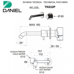 Bateria umywalkowa podtynkowa TOKYO Chrom Daniel Rubinetterie TX632PCR