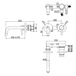 Bateria umywalkowa podtynkowa 175mm LIGHT czarny nikiel Paffoni Rubinetterie LIG101NKN70