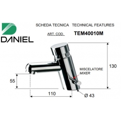 Bateria umywalkowa czasowa 6-8sek z regulatorem temperatury TEMPOR chrom Daniel Rubinetterie TEM40010M