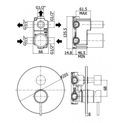 Bateria podtynkowa 3-drożna z przełącznikiem mechanicznym LIGHT czarny mat Paffoni Rubinetterie LIG019NO