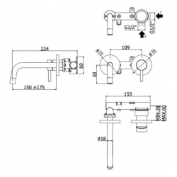 Bateria umywalkowa podtynkowa 175mm LIGHT białe złoto Paffoni Rubinetterie LIG101WG70