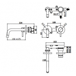 Bateria umywalkowa podtynkowa 175mm LIGHT złota Paffoni Rubinetterie LIG101HG70