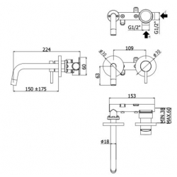 Bateria umywalkowa podtynkowa 175mm LIGHT różowe złoto Paffoni Rubinetterie LIG101ROSE70