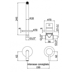 Bateria umywalkowa podtynkowa 245mm LIGHT stal szczotkowana Paffoni Rubinetterie LIG007ST70