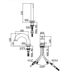 Bateria wannowa 3-otworowa LIGHT czarny mat Paffoni Rubinetterie LIG047NO