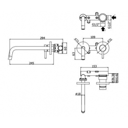 Bateria umywalkowa podtynkowa 245mm LIGHT czarny nikiel Paffoni Rubinetterie LIG103NKN70