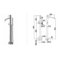 Bateria wannowa wolnostojąca LIGHT stal szczotkowana Paffoni Rubinetterie LIG032ST