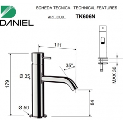Bateria umywalkowa stojąca Tokyo Chrom Daniel Rubinetterie TX605CR