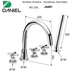 Bateria wannowa 5-otworowa JAX chrom Daniel Rubinetterie J4491CR