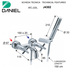 Bateria wannowa ścienna JAX chrom Daniel Rubinetterie J4302CR