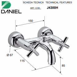 Bateria wannowa ścienna (korpus) JAX chrom Daniel Rubinetterie J4300HCR