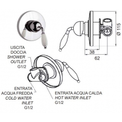 Bateria podtynkowa 1-drożna RETRO chrom Daniel Rubinetterie RT602CR