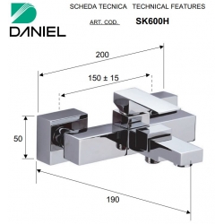 Bateria wannowa ścienna (korpus) SKYLINE chrom Daniel Rubinetterie SK600H.DO