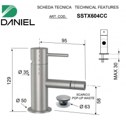 Bateria bidetowa stojąca (bez korka) TOKYO STEEL Inox Daniel Rubinetterie SSTX604B