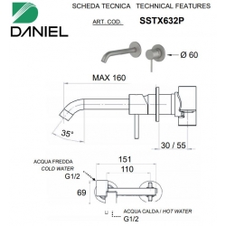 Bateria umywalkowa podtynkowa TOKYO STEEL Inox Daniel Rubinetterie SSTX632P