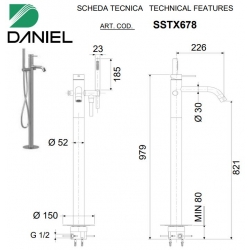 Bateria wannowa wolnostojąca TOKYO STEEL Inox Daniel Rubinetterie SSTX678